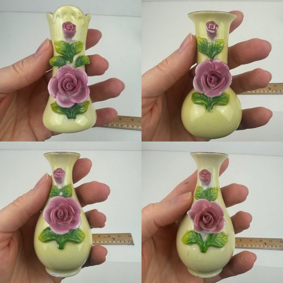 Vtg 40s/50s Maruyama Miniature Small Vases Pink Rose Floral Japan Damaged READ - Picture 8 of 8